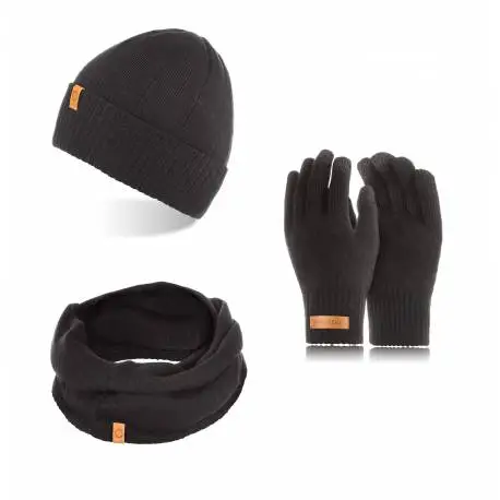 Komplet zimowy brodrene czapka cz8 + komin k3 + rękawiczki r1 czarny
