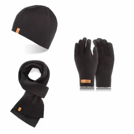 Komplet zimowy brodrene czapka cz1 + szalik s1 + rękawiczki r1 czarny