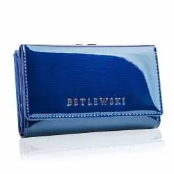 Skórzany portfel damski betlewski niebieski rfid