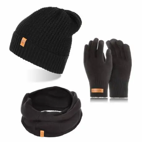 Męski komplet zimowy 3w1 czapka i komin + rękawiczki do ekranów dotykowych