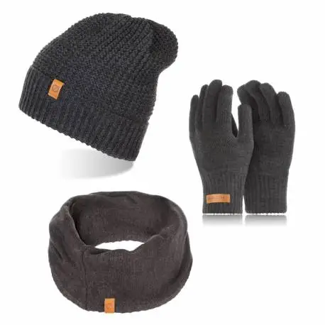 Zestaw męski brodrene 3w1 czapka i komin zimowy rękawiczki dotykowe
