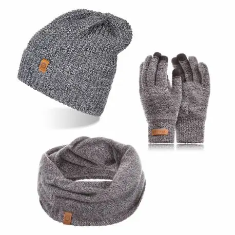 Męska czapka zimowa i komin + rękawiczki komplet zimowy brodrene 3w1