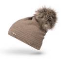 Beżowa stylowa czapka damska z pomponem na zimę