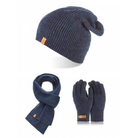 Granatowy komplet męski zimowy czapka szalik rękawiczki