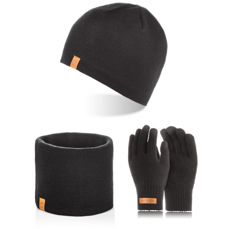 Czarny komplet na zimę czapka komin rękawiczki