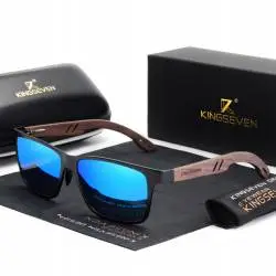 Okulary przeciwsłoneczne niebieskie drewniane kingseven