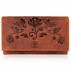 Damski duży portfel vintage skórzany w kwiaty