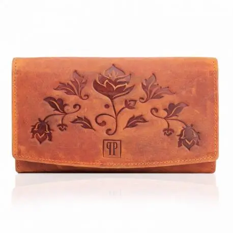Skórzany pomarańczowy portfel damski paolo peruzzi