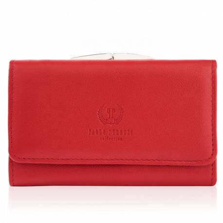 Skórzany czerwony damski portfel portmonetka