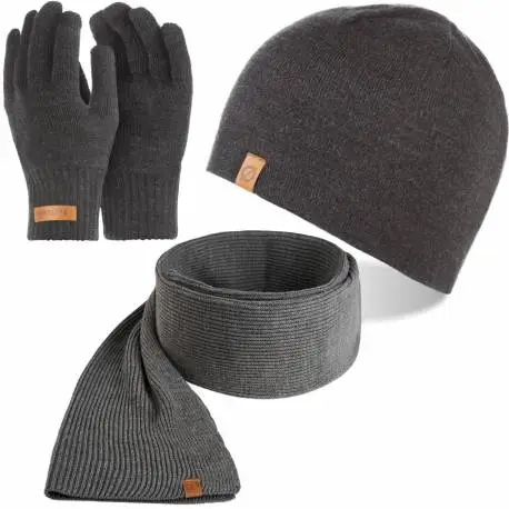 Grafitowy zestaw zimowy czapka cz1 + szalik s6 + rękawiczki
