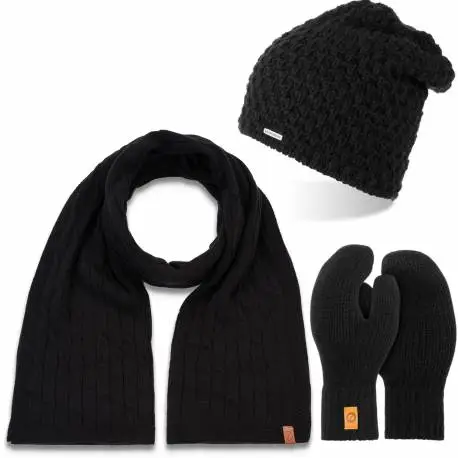 Czarny komplet damski czapka cz25 + szalik s10 + rękawiczki r2