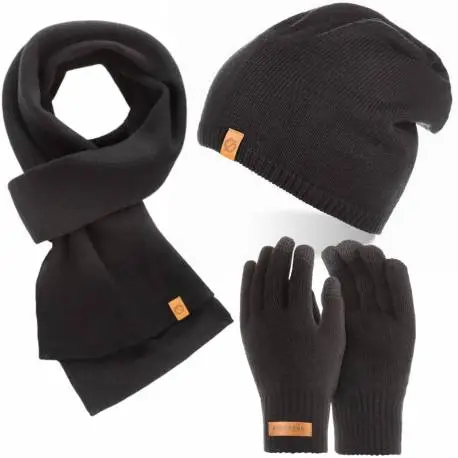 Komplet czarny brodrene czapka cz2 + szalik s1 + rękawiczki r1