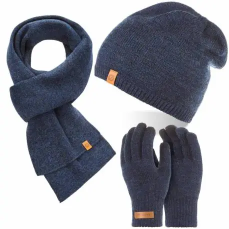 Granatowy zestaw zimowy czapka cz2 + szalik s1 + rękawiczki r1