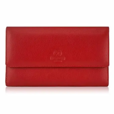 Klasyczny duży damski portfel czerwony skóra naturalna