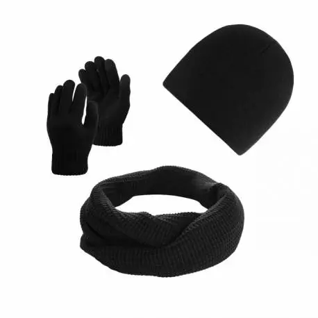 Zestaw 3w1 zimowy męski czarny komplet czapka komin rękawiczki Paolo Peruzzi