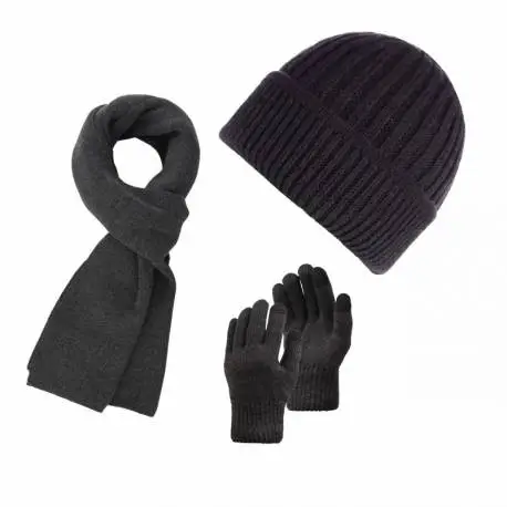 Komplet męski zimowy zestaw szary czapka szalik rękawiczki Paolo Peruzzi