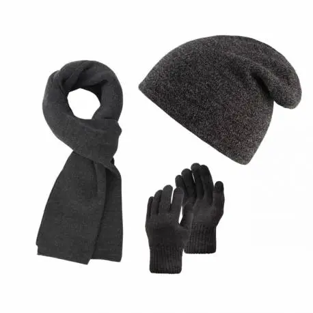 Męski komplet zimowy czapka szalik rękawiczki zestaw szary Paolo Peruzzi