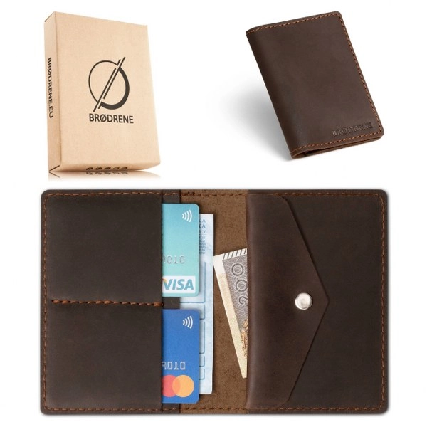 Cienki Portfel Męski Brodrene Slim Wallet  SW08 Ciemny Brąz